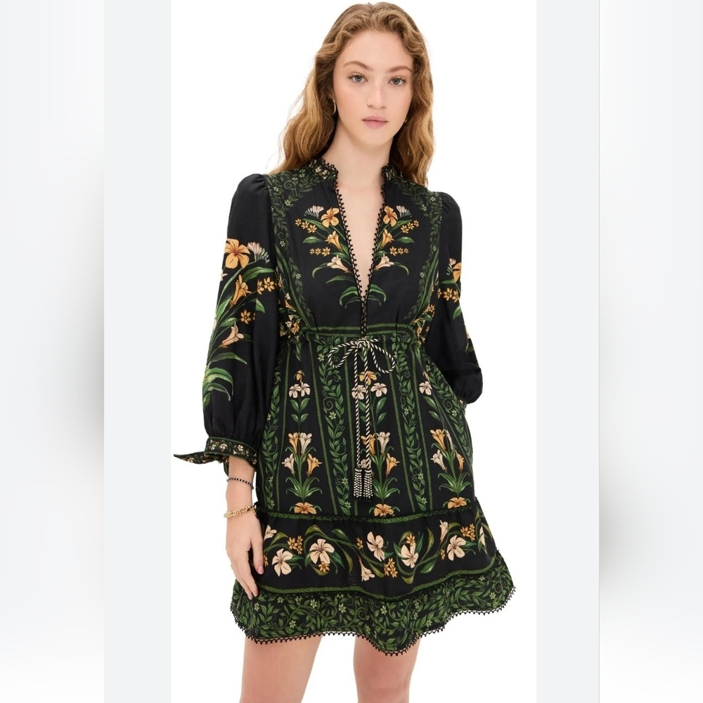 Farm Rio Flowers Arch Black Mine Dress XS